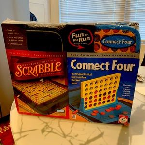 Fun On The Run 2-Pack Travel Games Folio & Case NEW Scrabble & Connect Four